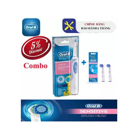 Combo Bàn chải đánh răng điện Oral-B Sensitive Clean (Bảo hành 6 tháng) + Bộ 2 đầu Oral-B sensitive clean (Giảm 5%)