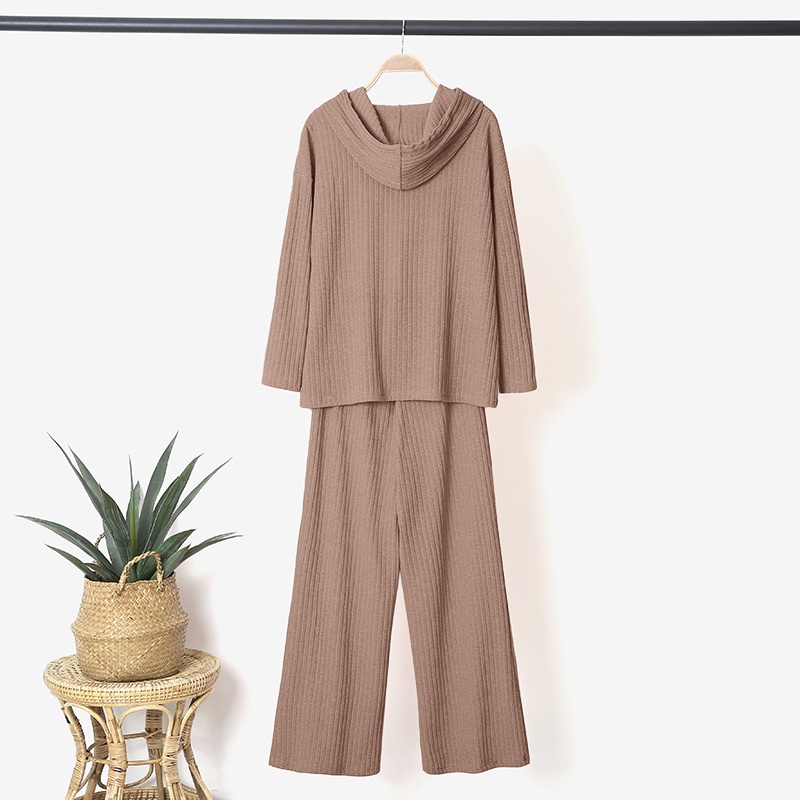 Set áo hoodie ZANZEA dài tay có mũ trùm đầu và quần phối dây rút lưng cao màu sắc đơn giản phong cách thể thao cho nữ