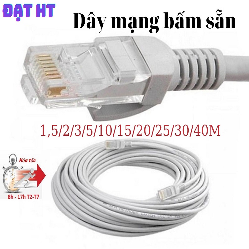 Dây cáp mạng bấm sẵn 2 đầu RJ45 CAT5e UTP Kingmaster TY150 – Xám trắng DÀI 20 MÉT