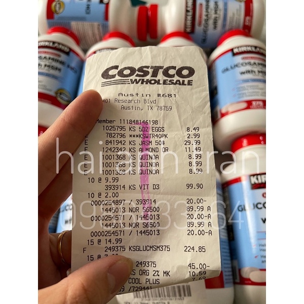 Viên uống Glucosamin HCL 1500mg Kirkland With MSM 1500mg hộp 375 viên