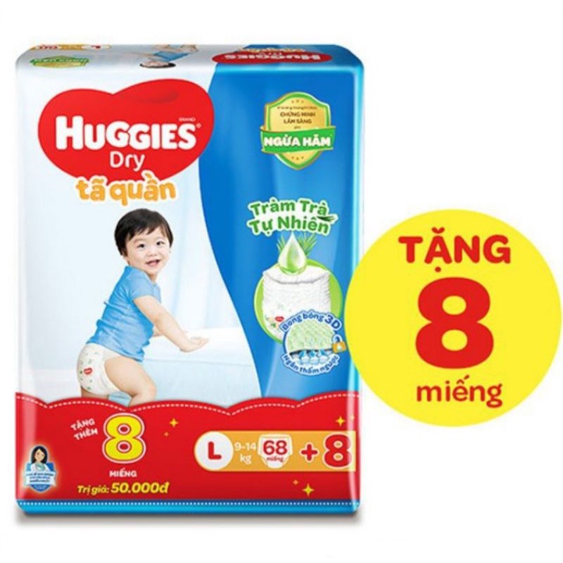 Tã bỉm quần huggies Tràm trà Size L 68 + 8 miếng