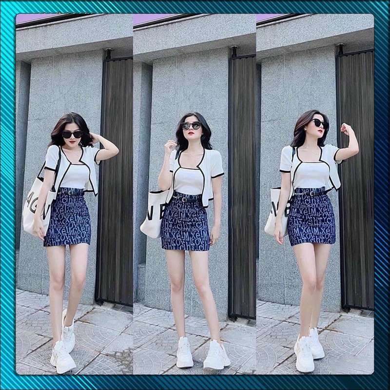 Set Bộ Công Sở , Set Bộ 3 Món Áo Khoác Viền , Chân Váy Họa Tiết , Áo Có Lót Trong - Thời Trang Dressery Store