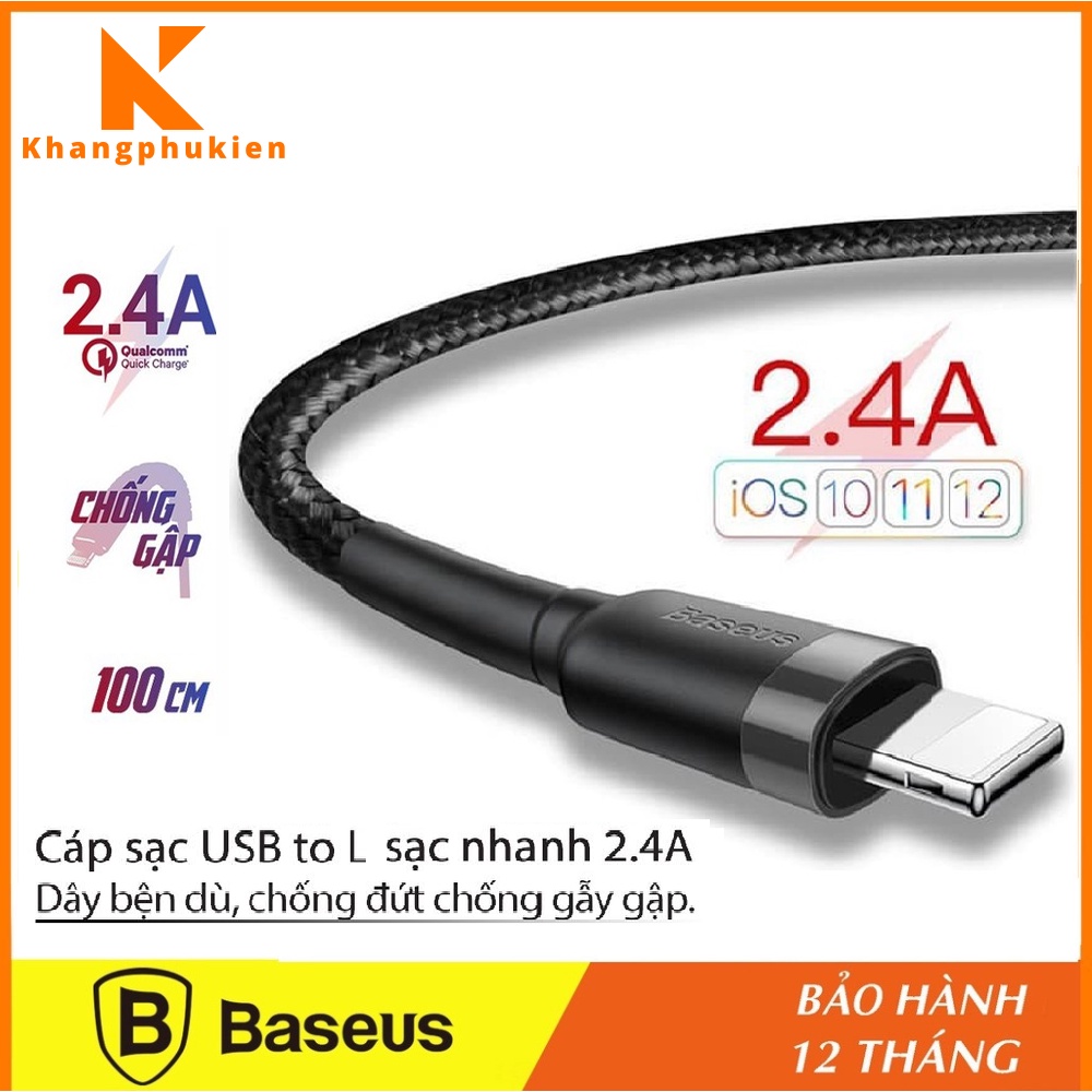 Dây sạc phone chính hãng dài 2M/1M Baseus Cafule sạc nhanh 2.4A cáp sạc bọc dù siêu bền - BH 12 tháng