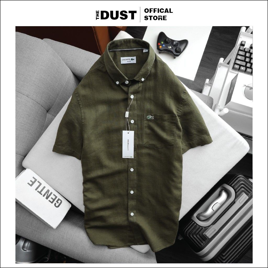 Áo sơ mi nam ngắn tay vải đũi LCT form slim fit, Sơ mi nam công sở chất liệu linen nhẹ cao cấp