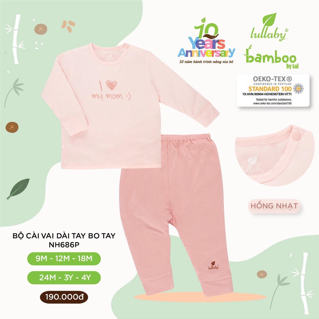 Bộ dài tay cài vai cho bé trai/bé gái chất vải Bamboo