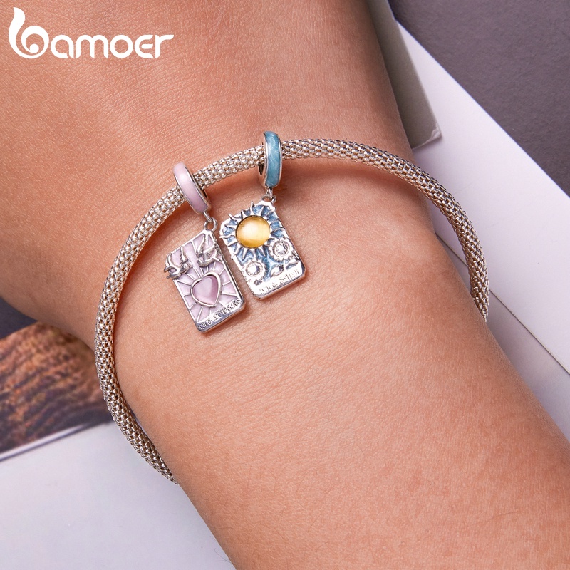 Mặt dây chuyền Bamoer bằng bạc 925 hình thẻ bài tarot thời trang dùng làm quà tặng