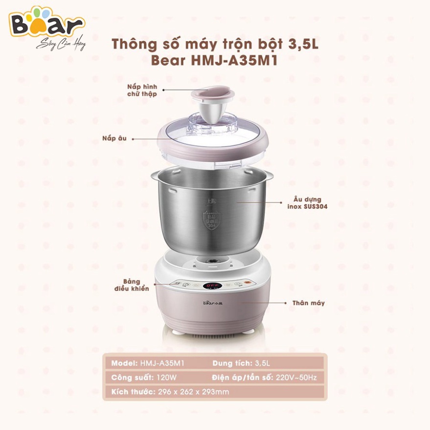 Máy nhào bột tự động - 3.5L - HMJ-A35M1 - Bản Tiếng Trung - Hàng chính hãng, Bảo hành 12 tháng