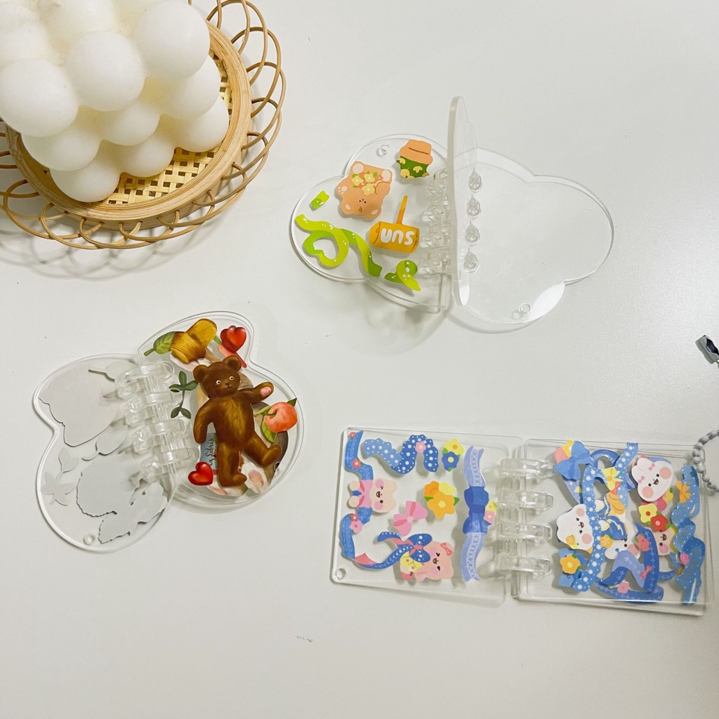 Peach Mini loose-leaf book DIY key ring pendant Acrylic transparent butterfly square cloud hanging decoration