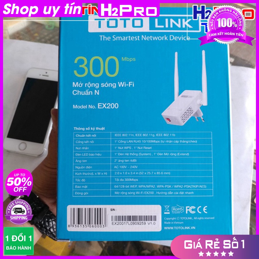 [RẺ VÔ ĐỊCH] Bộ Kích Sóng Wifi Repeater 300Mbps Totolink EX200 - Hàng Chính Hãng