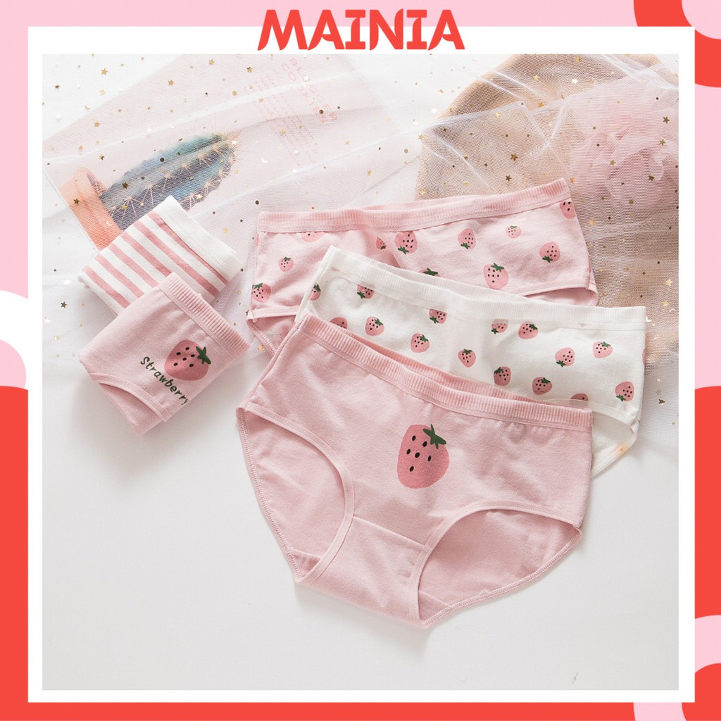 [Có Size M] Quần Lót Nữ Cotton 5 Kiểu Dễ Thương Hoạ Tiết Trái Dâu Cao Cấp Loại 1 Mainia Shop
