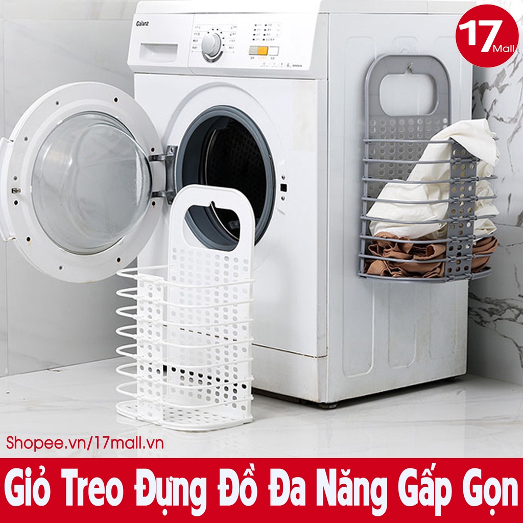 Giỏ đựng đồ gấp gọn đa năng thông minh Việt Nhật tặng 2 móc dính tàng hình, Giỏ treo tường đựng quần áo đồ dùng nhà tắm