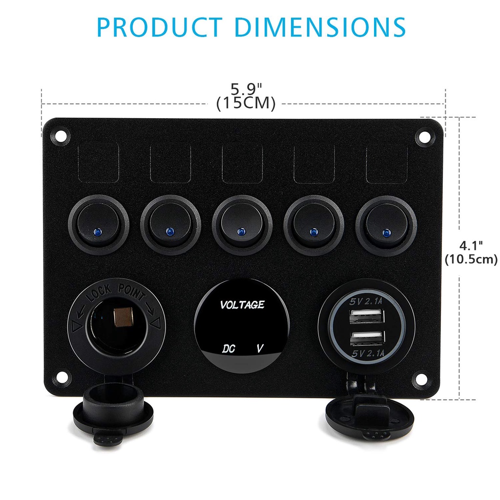 Bảng Công Tắc Đèn Led 5 Nút Chống Nước 12V Cho Tàu Thuyền Xe Hơi