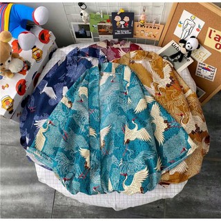 |Sẵn đỏ L|Haori Nhật Bản, áo khoác hạc cổ 4 màu NB15