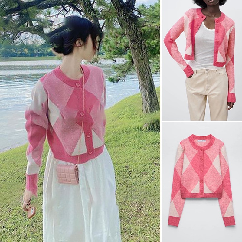 Zara Áo Khoác cardigan Dệt Kim Màu Hồng Ngọt Ngào Thời Trang Mùa Hè 5536017