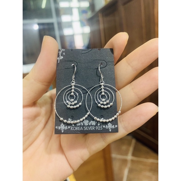 Khuyên tai móc nhiều vòng tròn phối bi, rô vảy cá phối bi bạc phủ vàng trắng siêu sáng đẹp