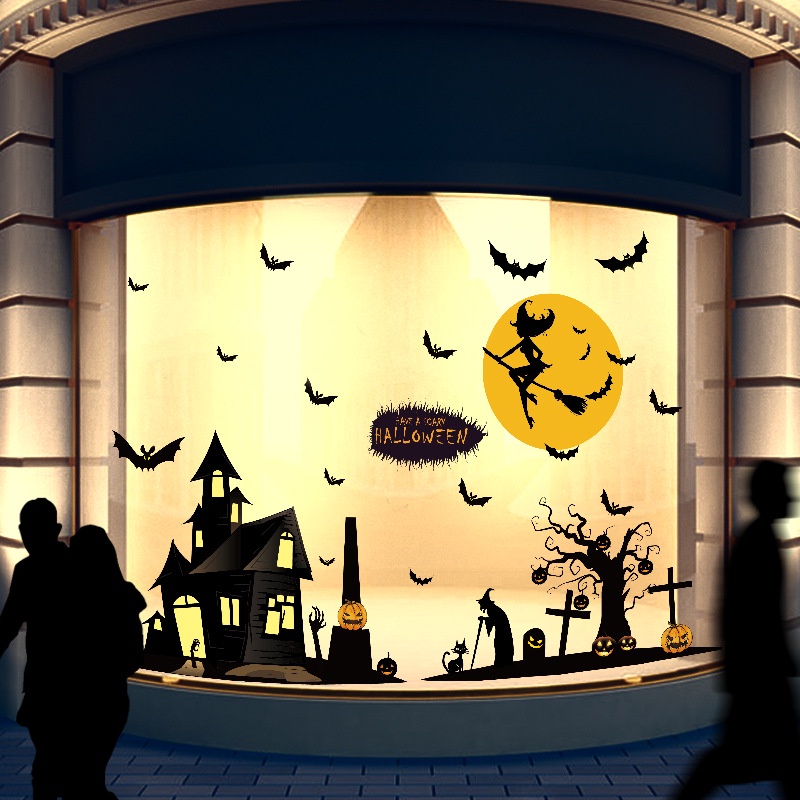 Decal Halloween trang trí lễ hội Halloween mã Lâu đài ma quái