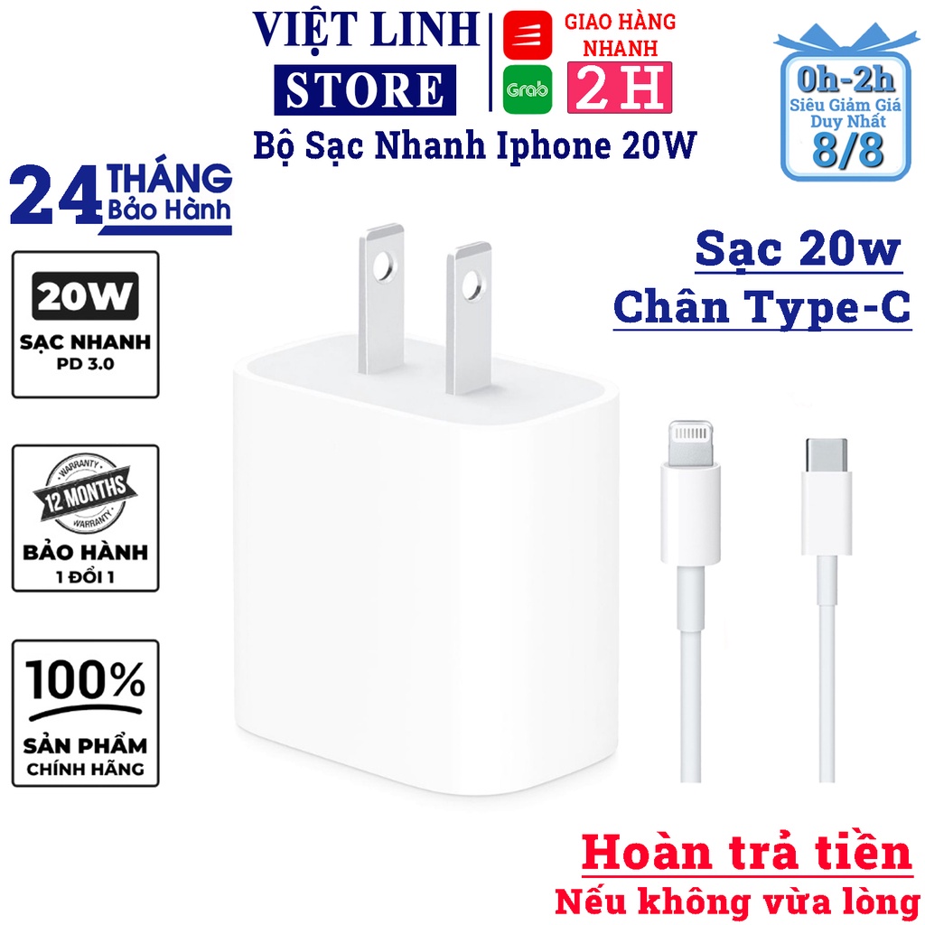 Bộ Sạc Nhanh iphone 20W 18W, dành cho đời ip 11/11 Pro Max, iPhone 12/12 Pro Max, sạc PD chân Type-C - Việt Linh Store
