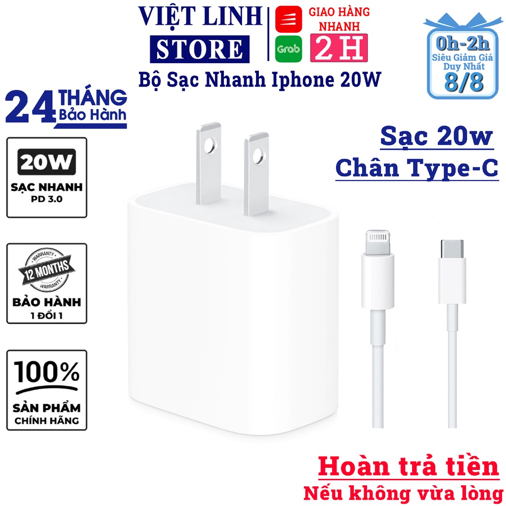 Củ sạc iphone 20w, sạc nhanh PD, Type C USB C cho iphone 11, 11promax, 12, 12promax - Việt Linh Store