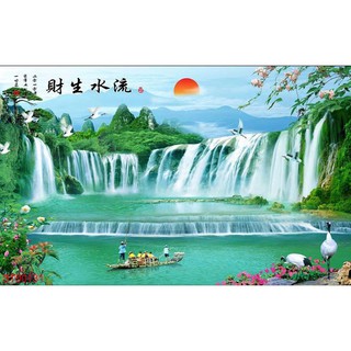 Tranh dán tường 3D thác nước sơn thủy