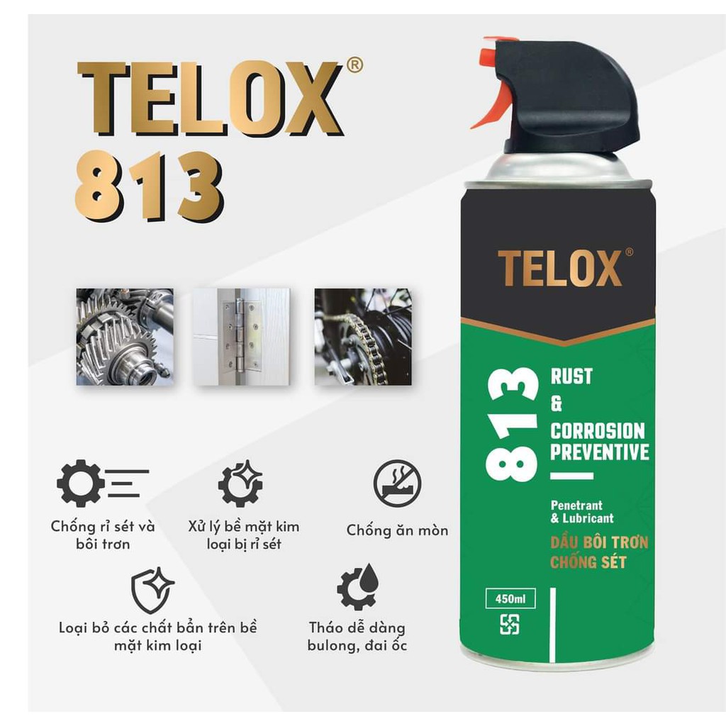 Dầu tra xích xe đạp Telox 813 bôi trơn chống gỉ kim loại loại bỏ tiếng ồn cho máy, vòi phun tiện lợi dung tích lớn 450ml
