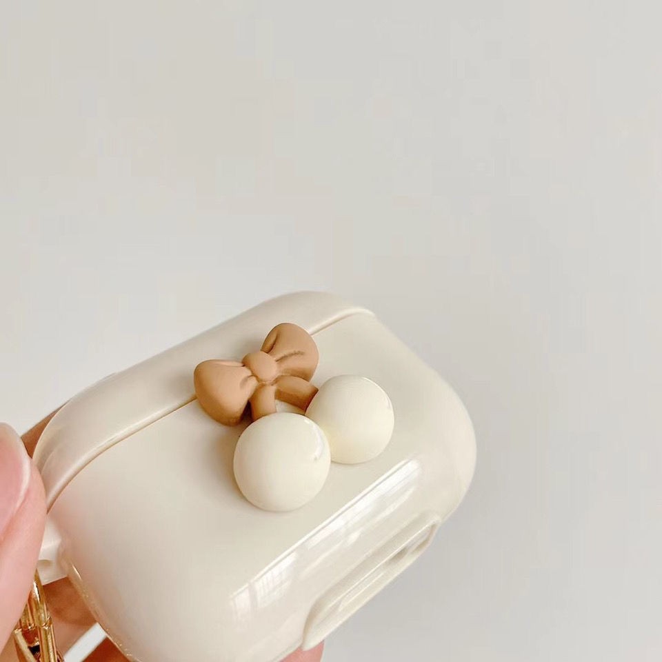 Vỏ bảo vệ hộp sạc tai nghe Airpods 1 2 3 Pro Apple Bluetooth chất liệu mềm hình gạo trắng cherry