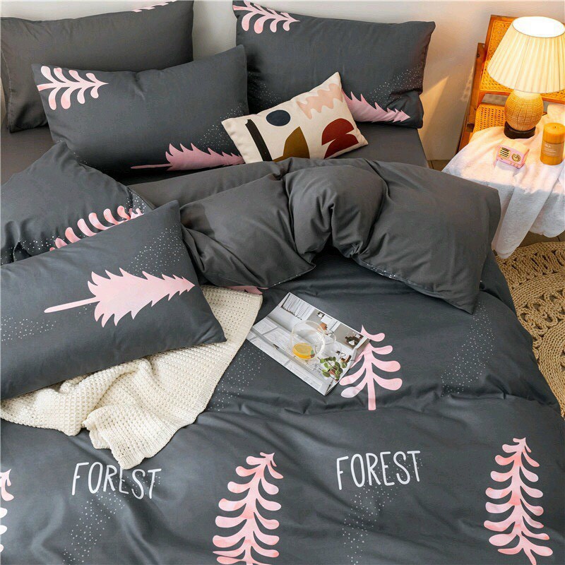 Bộ chăn ga gối drap giường chất cotton poly họa tiết lá thông FOREST