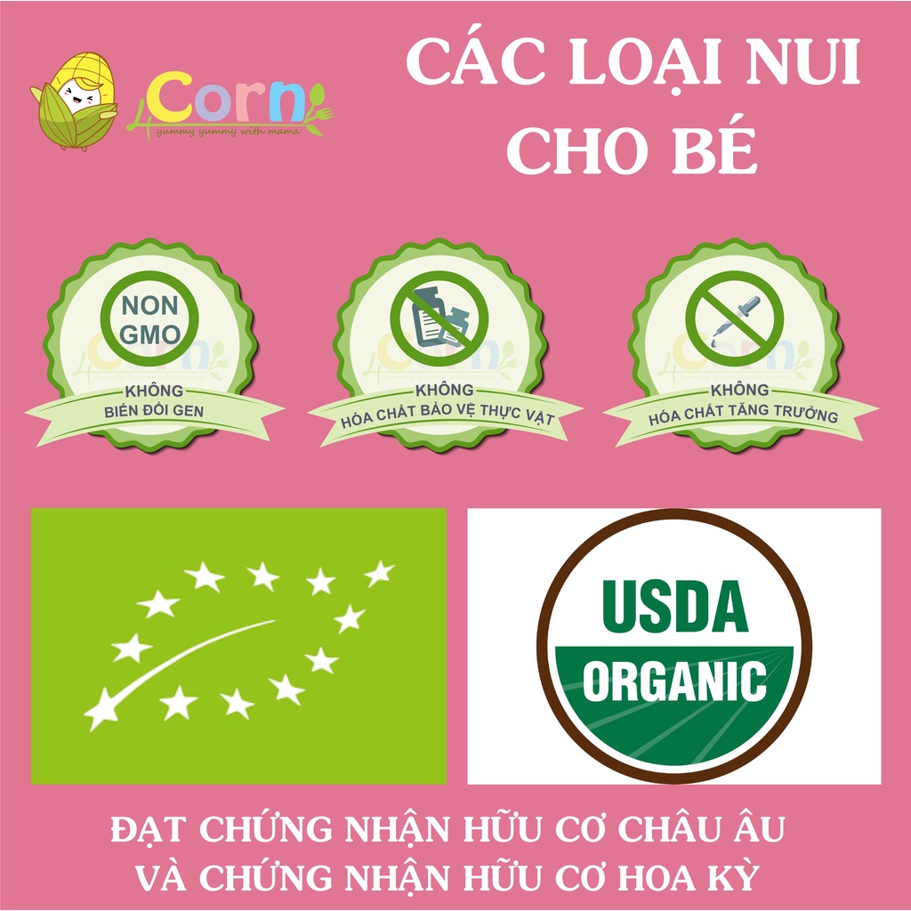 Các loại nui hữu cơ nhập khẩu chế biến ăn dặm - Cho bé 7m+