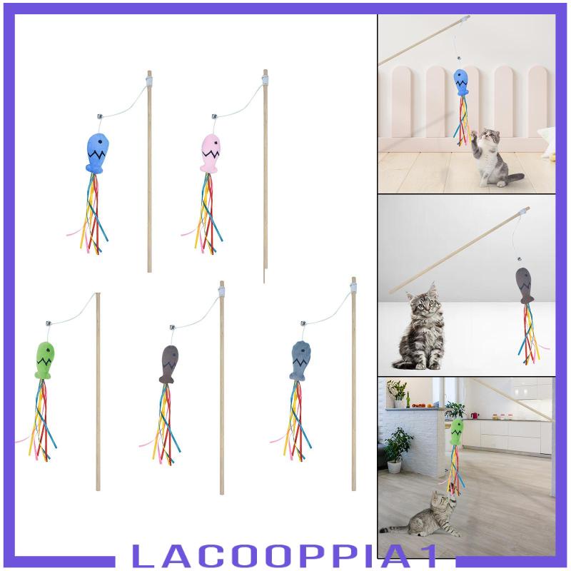 [Lacooppia1] Đồ Chơi Gậy Tương Tác Với Mèo Dây Ruy Băng Nhiều Màu Sắc Và Chuông Cho Mèo Cưng