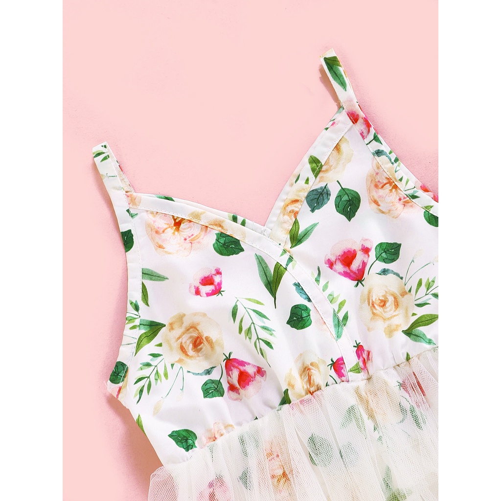 Áo liền quần hai dây Mikrdoo in hoa phong cách mùa hè thời trang cho bé gái