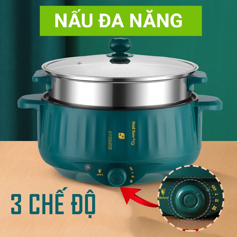 Nồi Điện Mini Hai Tầng Đa Năng Tặng Kèm Khay Hấp inox,Chiên,Xào,Nấu Ăn,Nấu cơm,Nấu Lẩu mini