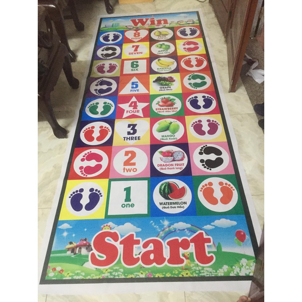 Bạt nhảy bước chân mẫu mới 5 trong 1 cho bé 1.0 x 2.5m siêu to 2 bé chơi thoải mái diêu nét siêu rẻ