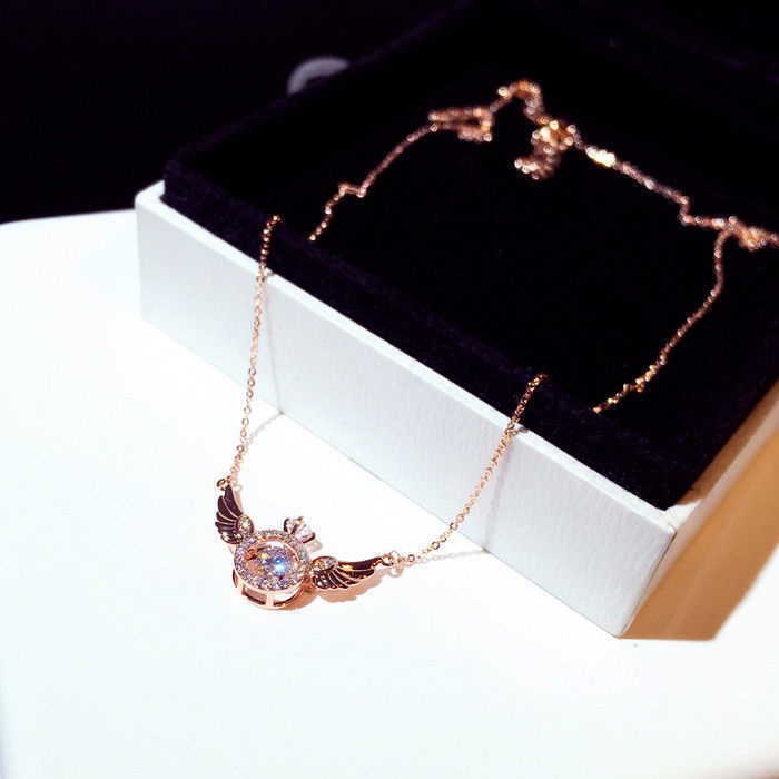 Vòng cổ thép titan mặt đôi cánh thiên thần đính đá zircon sang trọng thời trang