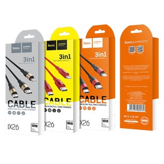 CABLE SẠC HOCO X26 3 IN 1 CỔNG TYPEC-MICRO-LIGHTNING