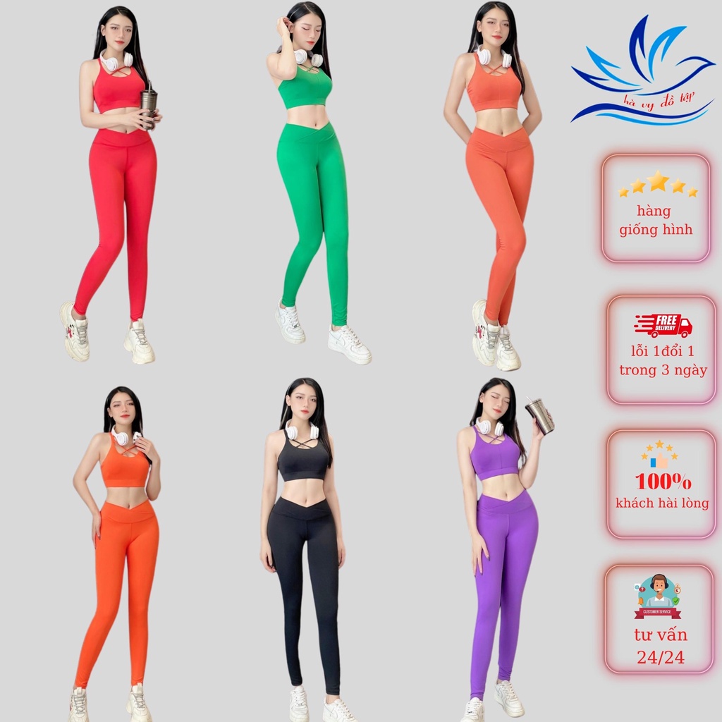 Đồ tập gym yoga thể thao nữ, set bộ áo bra kèm mút quần dài tôn dáng cao cấp