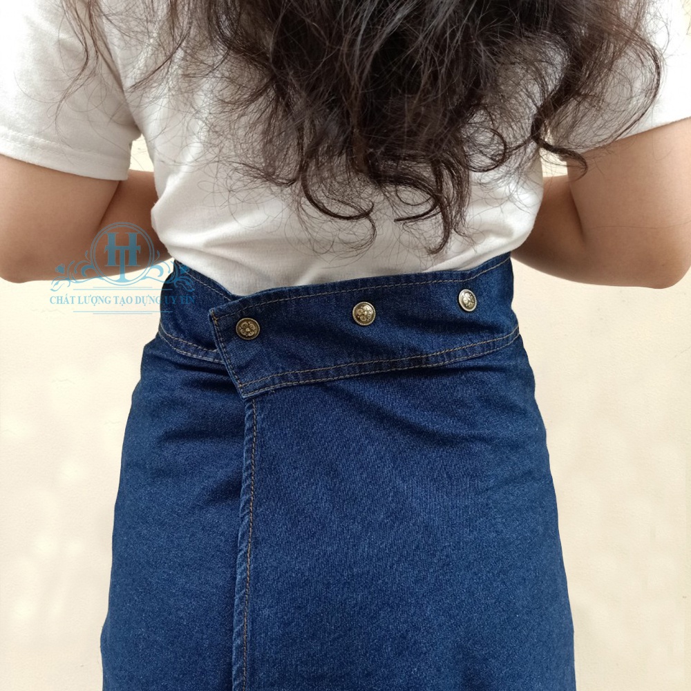 Váy Chống Nắng Dài Dạng Xòe Cho Nữ Vải Jean Cotton Dày Mềm Có Nút Bấm Chắc Chắn Thêu Bông Lúa H&amp;T Fashion
