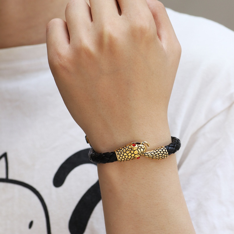 Vòng Tay Da Pu Mặt Hình Đầu Rắn Thời Trang Cho Nam