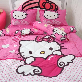 Bộ chăn phao ga gối poly set 5 món mẫu kitty hồng