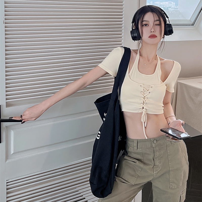 Áo Croptop Tay Ngắn Thiết Kế Quyến Rũ Cho Phái Nữ