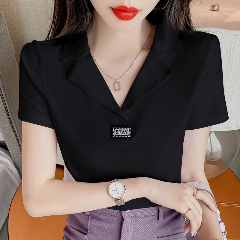 Áo Thun polo Tay Ngắn Cổ Bẻ Chất Liệu cotton Nguyên Chất 2021 Thời Trang Cho Nữ A13