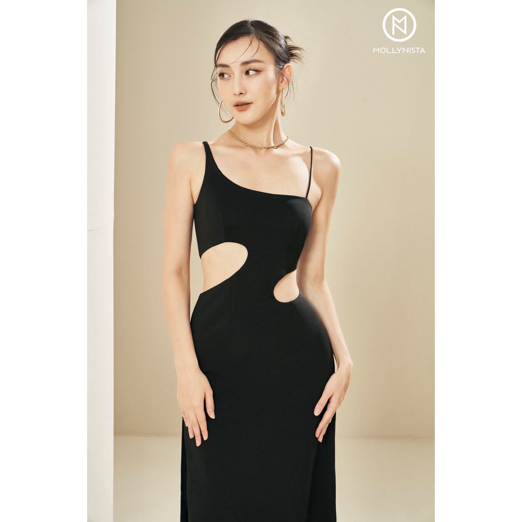MOLLYNISTA - Đầm Dollia đen cut out 2 cua tròn quyến rũ tôn dáng thiết kế cao cấp đi chơi đi tiệc gợi cảm