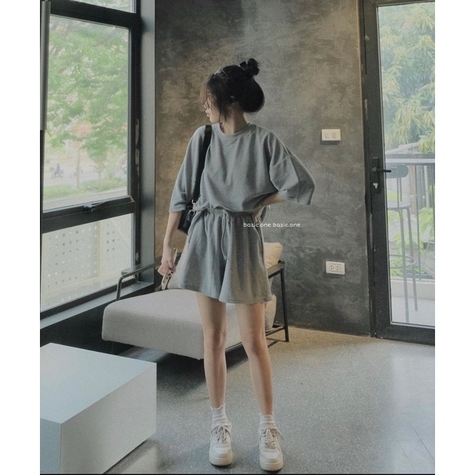(Ảnh thật) Set áo tay lỡ oversize kèm short dày dặn nam nữ đều mặc được