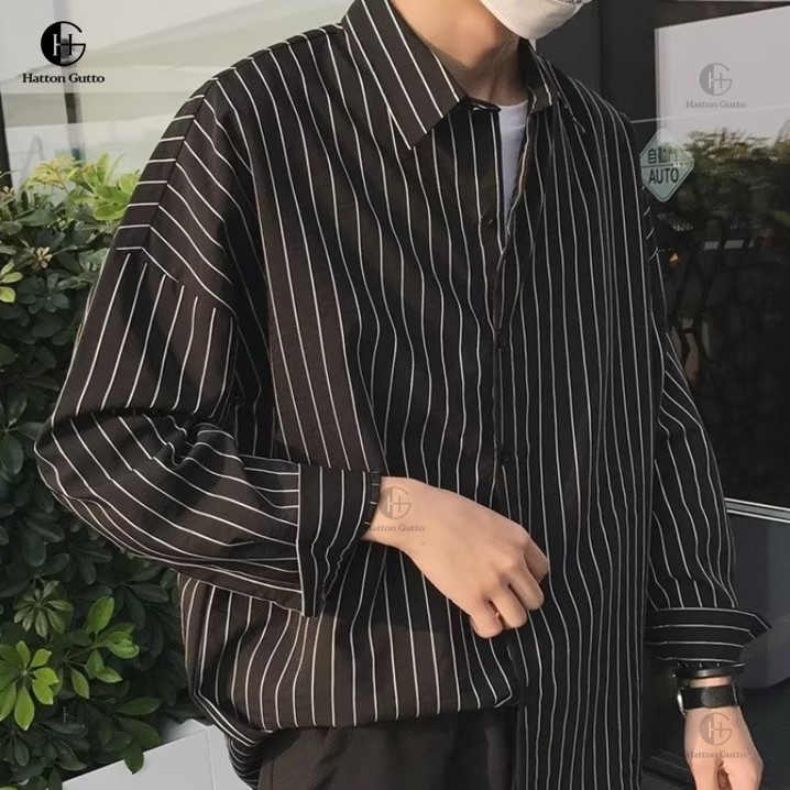 Hatton Gutto Áo Sơ Mi Nam Dài Tay Kẻ Sọc Baju Panjang Kasual