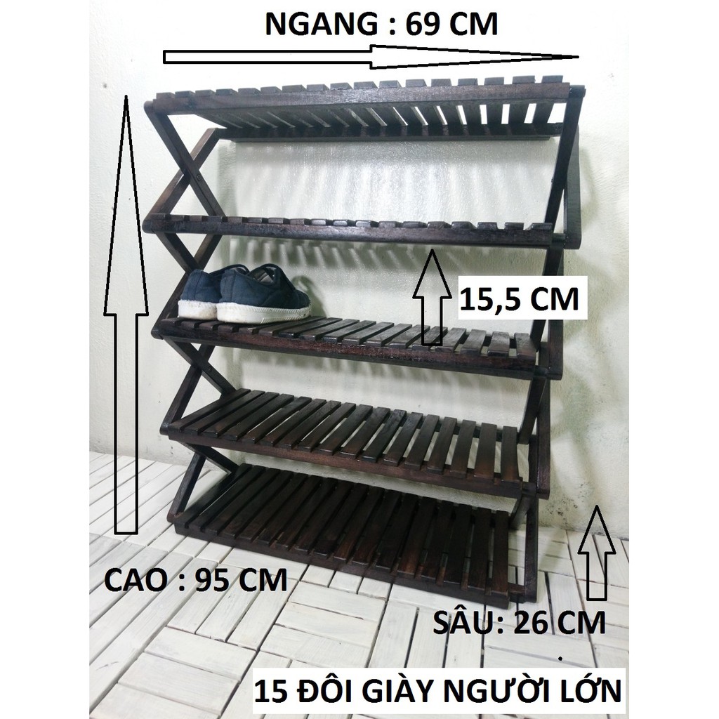 Kệ để giày dép gấp xếp gọn nhẹ, chắc chắn, nhiều tầng, gỗ wenge, không cần lắp ráp.Made in VietNam, màu Nâu đen