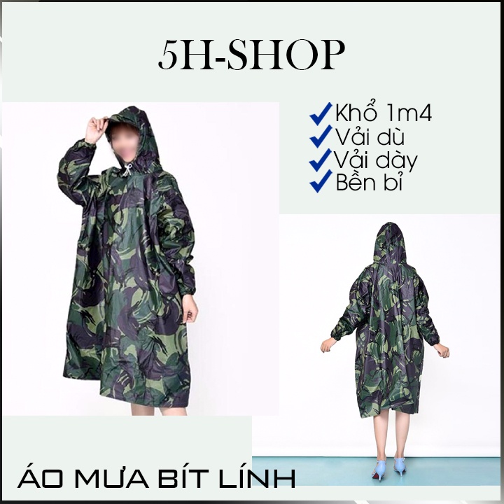 Áo mưa bít lính 5H-SHOP mẫu KKM05 , chất liệu vải dù , phong cách bền bỉ Size 1m5 luôn cổ, sản phẩm có túi đựng đẹp