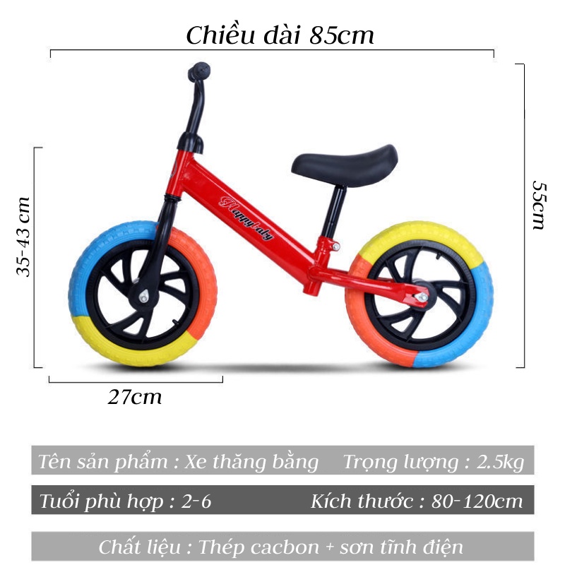 Xe Thăng Bằng Xe Chòi Chân 2 Bánh Happy Baby Khung Thép Carbon