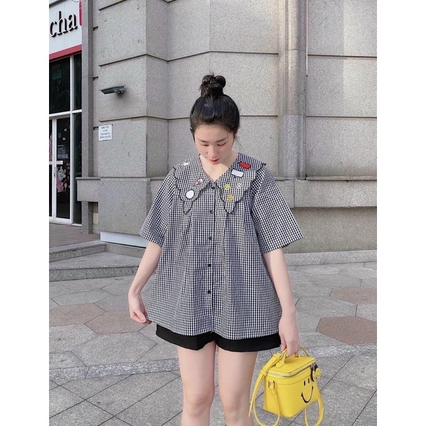 [Shop bigsize nữ 50kg-90kg] Set áo caro ticker + short - SD983