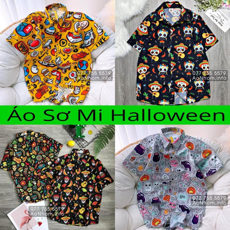 Áo sơ mi Hawaii đi biển - Ma xanh, Đầu lâu, Xương sọ, Halloween ་