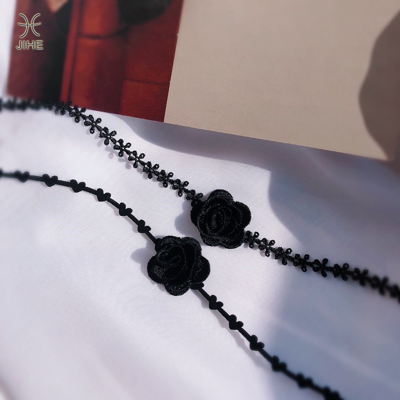 【JIHE】Choker Vòng cổ Hình Hoa Hồng Đen Phong Cách Nhật Hàn Thời Trang Cho Nữ