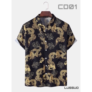 Áo sơ mi nam tay ngắn họa tiết Dragon CD01 - [LUSSUO] - vải mát, không nhăn, form suông, sơ mi thiết kế