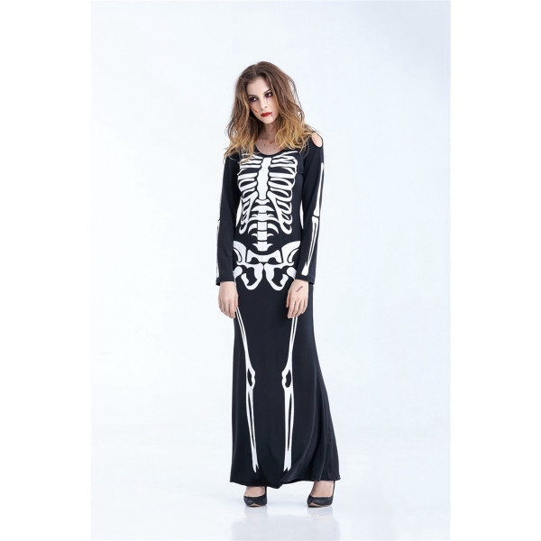 Đầm dáng dài hóa trang halloween họa tiết bộ xương độc 